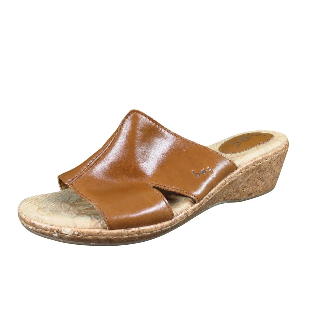B.O.C. C64716 Women Shoe Wedge Sandal Size 9 Casual Comfort Tan Brown Leather